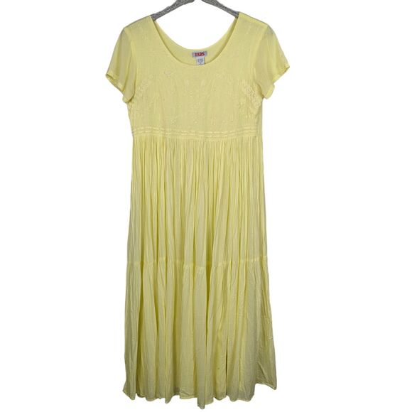 VINTAGE FADS 80's Embroidered Boho Cottage Peasant Broomstick Maxi Dress Medium - Picture 2 of 6